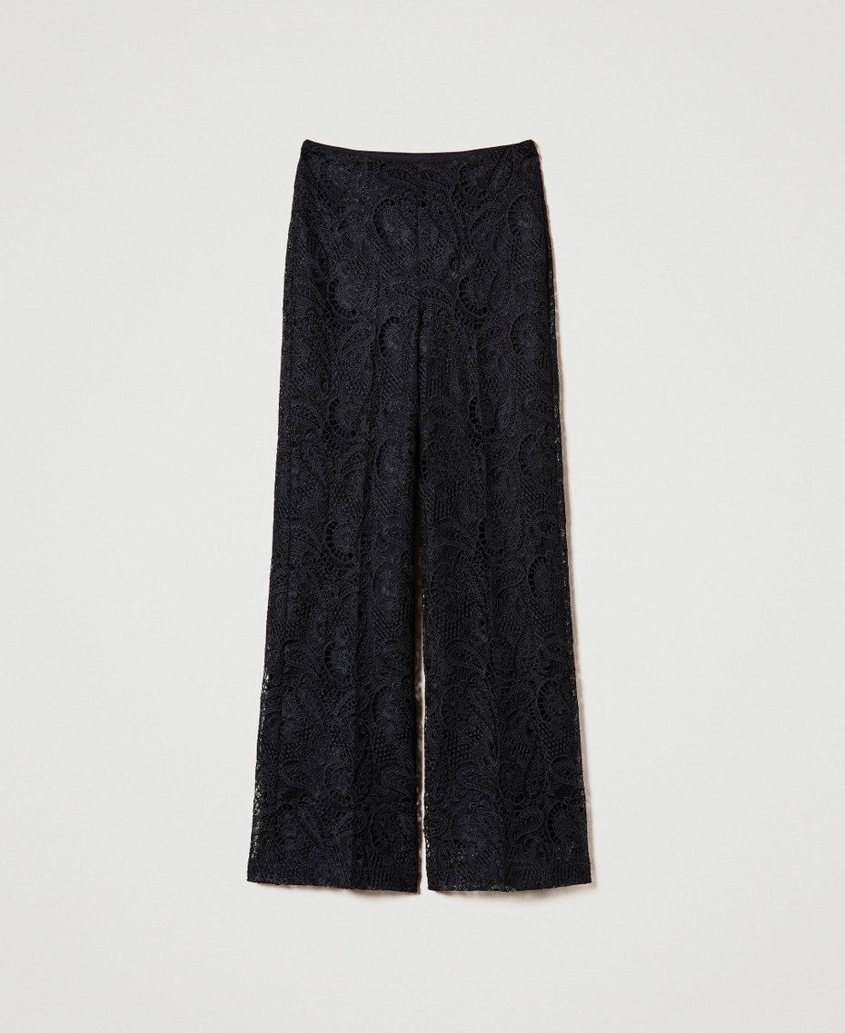 Macramé lace wide leg trousers Black Woman 242TP2466_00006_S0