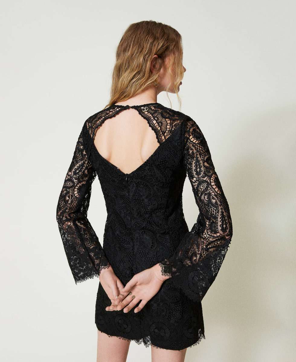 Robe courte en dentelle macrame Femme Noir TWINSET Milano