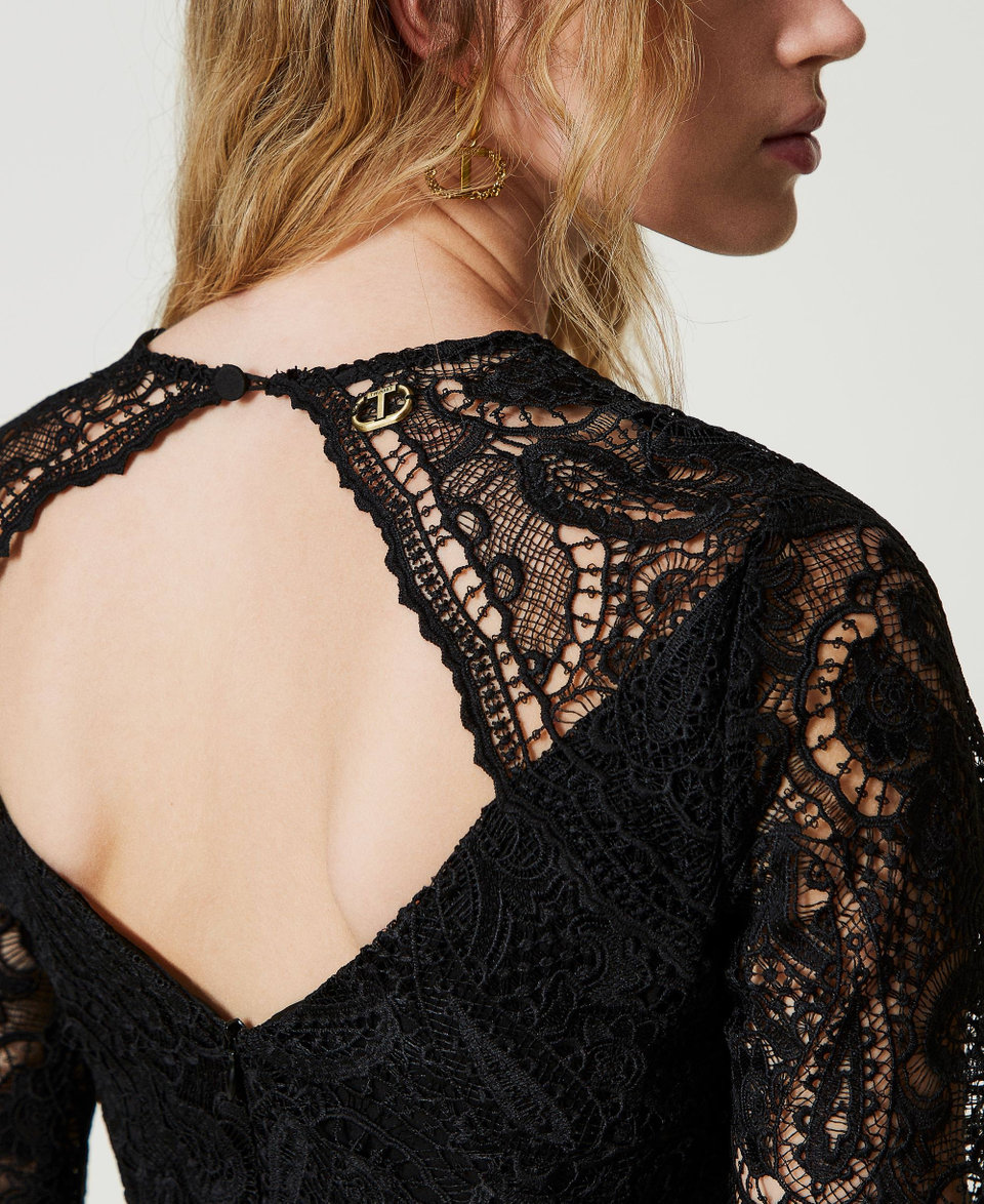 Abito corto in pizzo macramè Nero Donna 242TP2467_00006_04