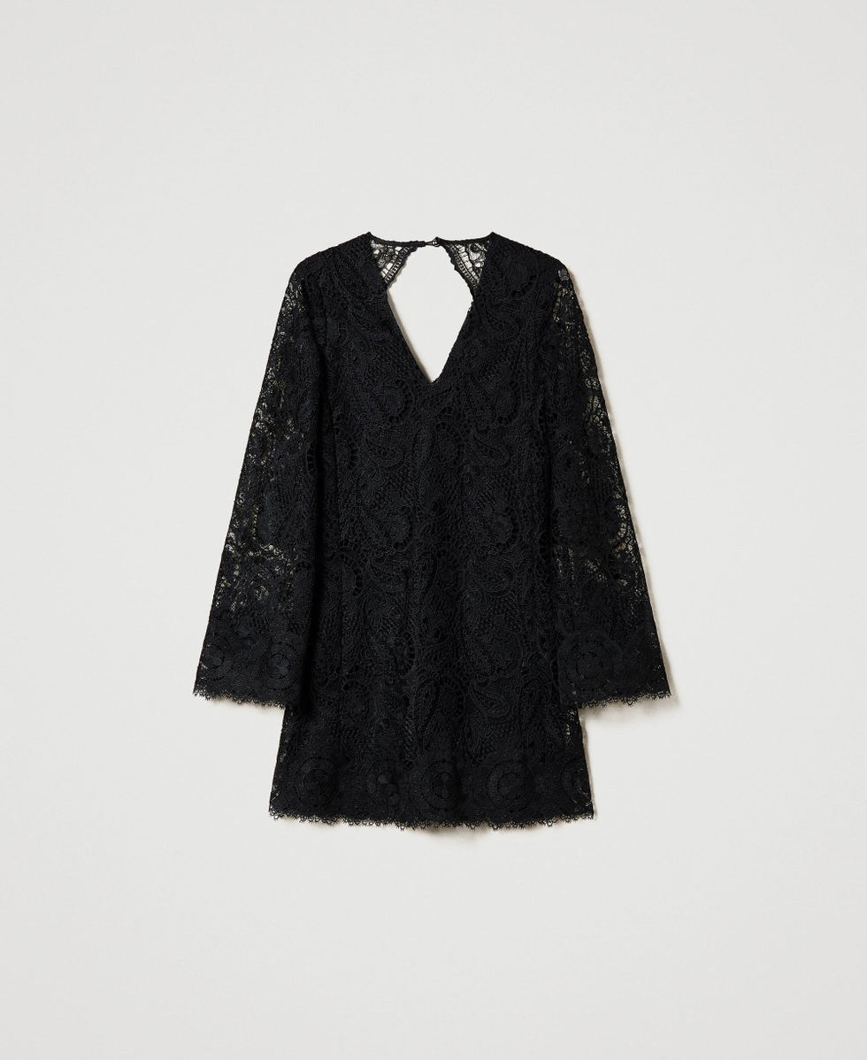 Robe courte en dentelle macram&eacute; Noir Femme 242TP2467_00006_S0
