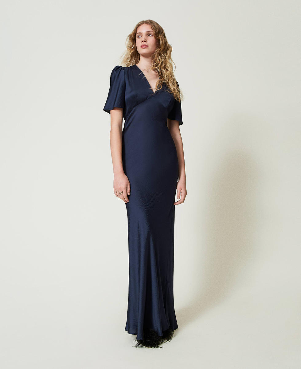 Abito lungo in raso martellato Indaco Donna 242TP2475_00384_01