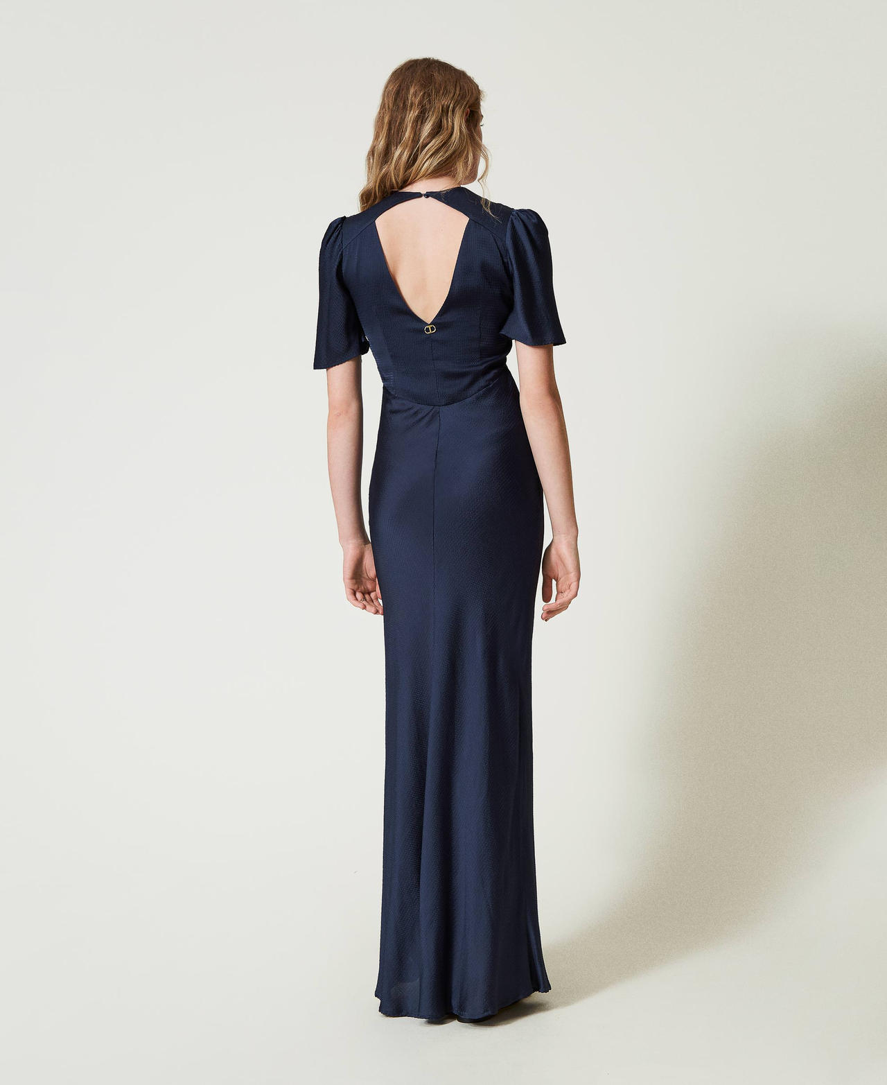 Long hammered satin dress Indigo Woman 242TP2475_00384_03