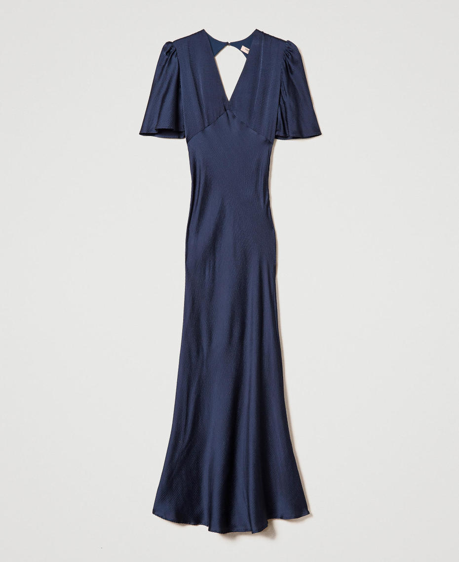 Long hammered satin dress Indigo Woman 242TP2475_00384_S0