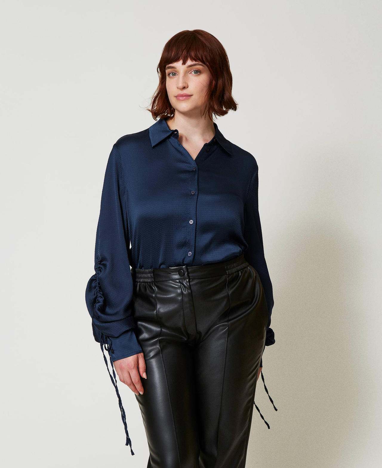 Hammered satin shirt with cut-out Indigo Woman 242TP2477_00384_01