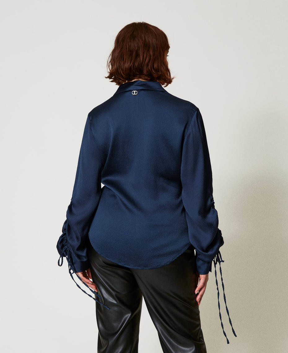 Hammered satin shirt with cut-out Indigo Woman 242TP2477_00384_03