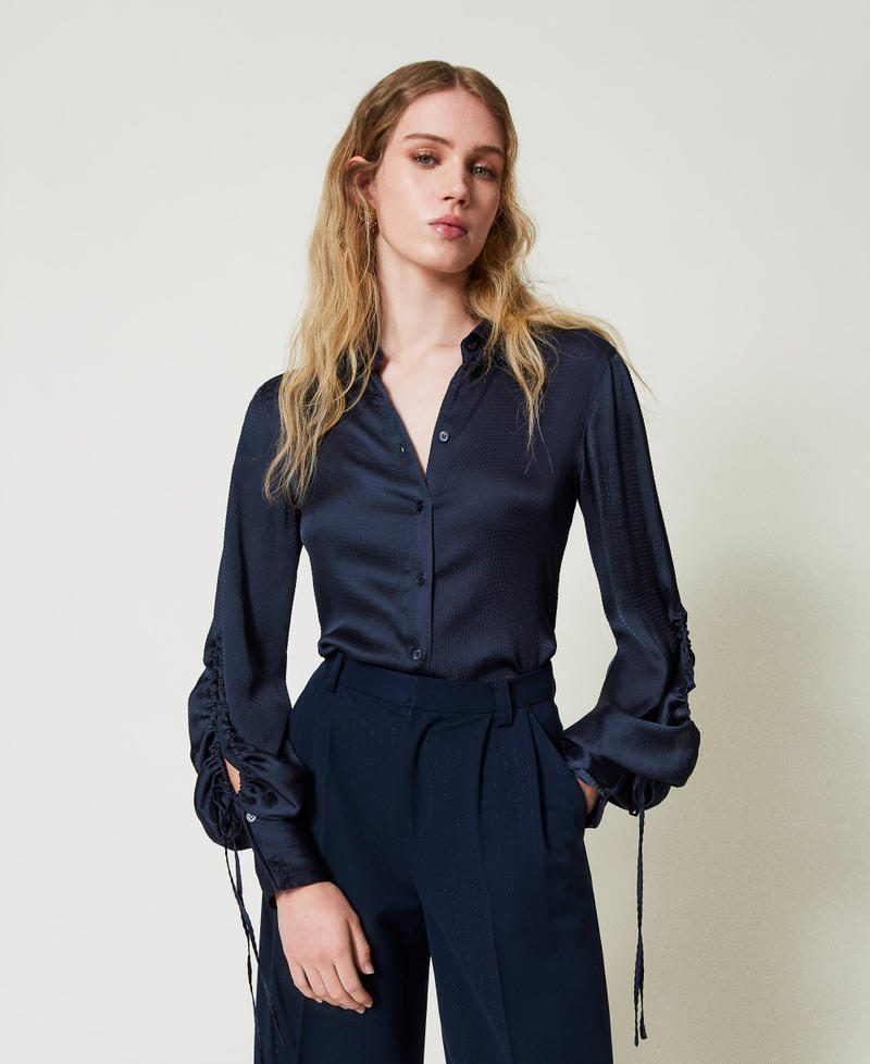 Hammered satin shirt with cut-out Indigo Woman 242TP2477_00384_04