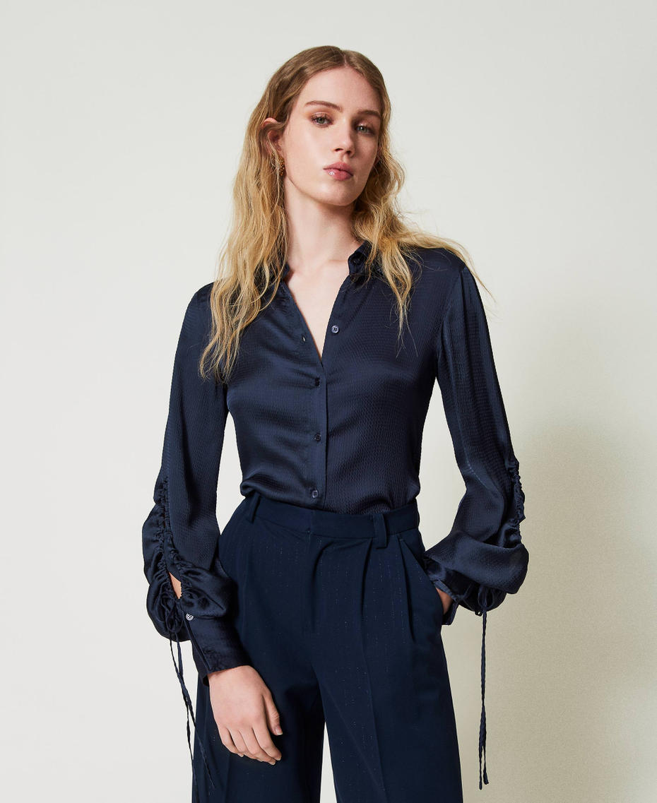 Hammered satin shirt with cut-out Indigo Woman 242TP2477_00384_04