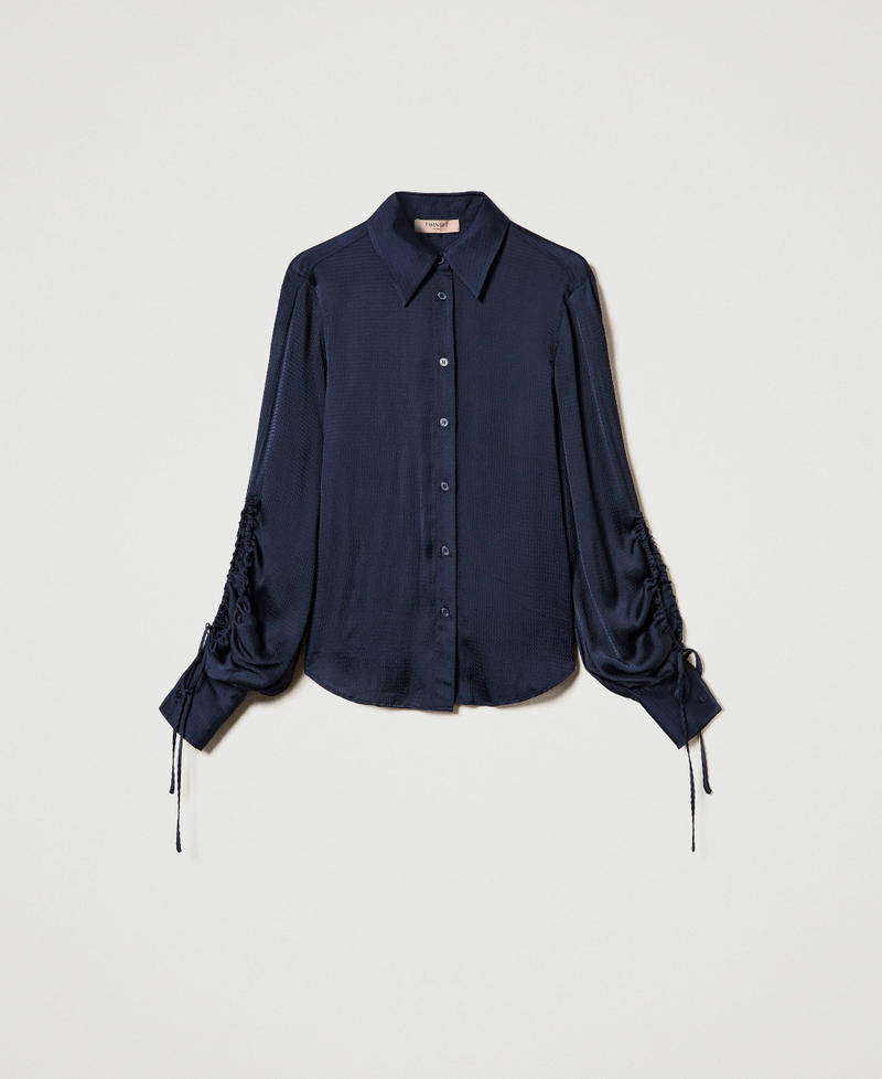 Hammered satin shirt with cut-out Indigo Woman 242TP2477_00384_0S