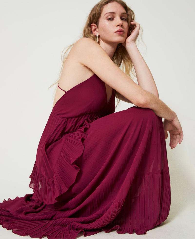 Long pleated georgette dress &ldquo;Red Plum&rdquo; Purple Woman 242TP2481_05245_01