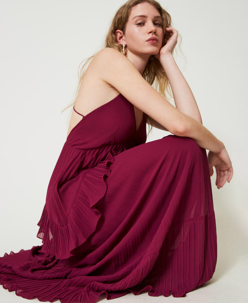 Long pleated georgette dress “Red Plum” Purple Woman 242TP2481_05245_01