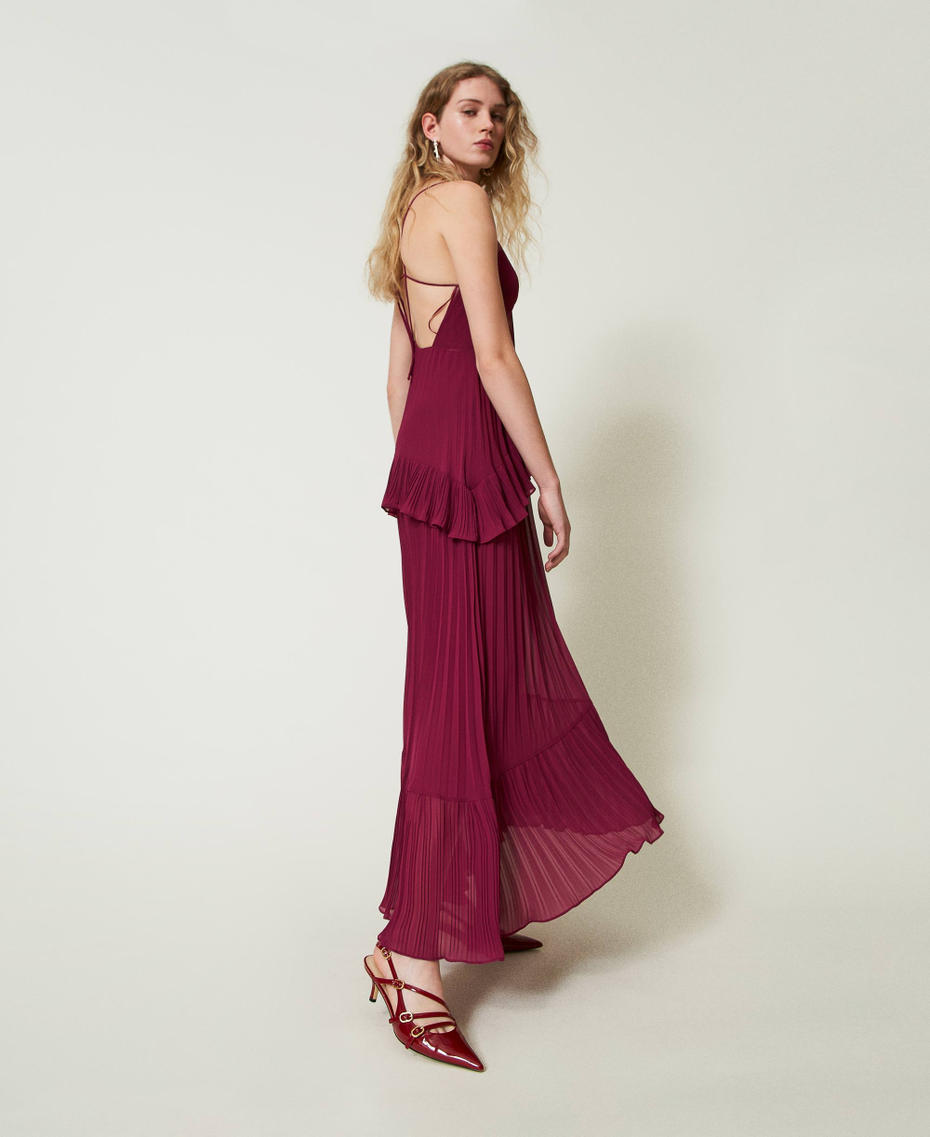 Long pleated georgette dress &ldquo;Red Plum&rdquo; Purple Woman 242TP2481_05245_03