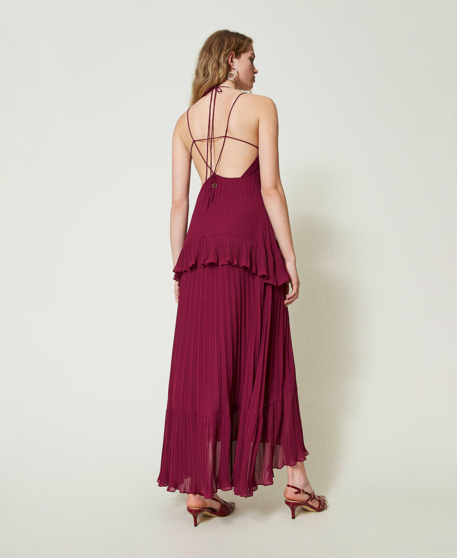 Long pleated georgette dress “Red Plum” Purple Woman 242TP2481-04