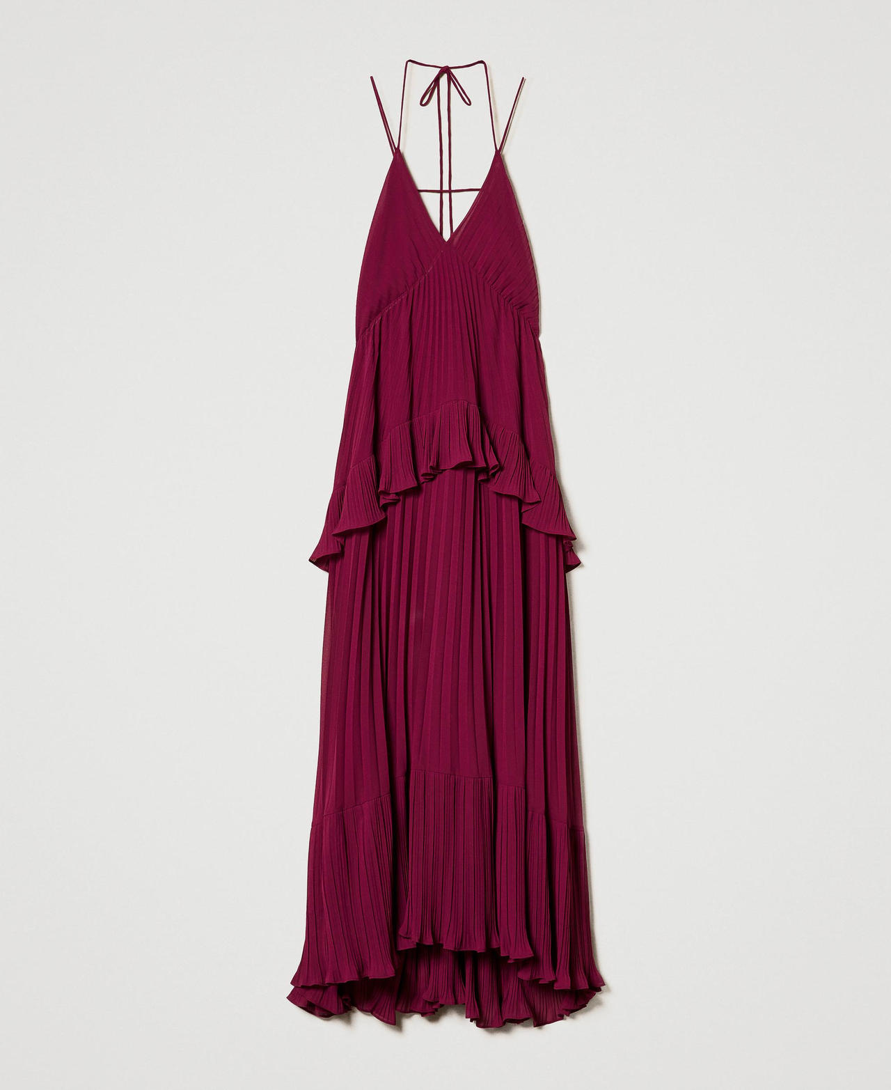 Long pleated georgette dress “Red Plum” Purple Woman 242TP2481_05245_0S