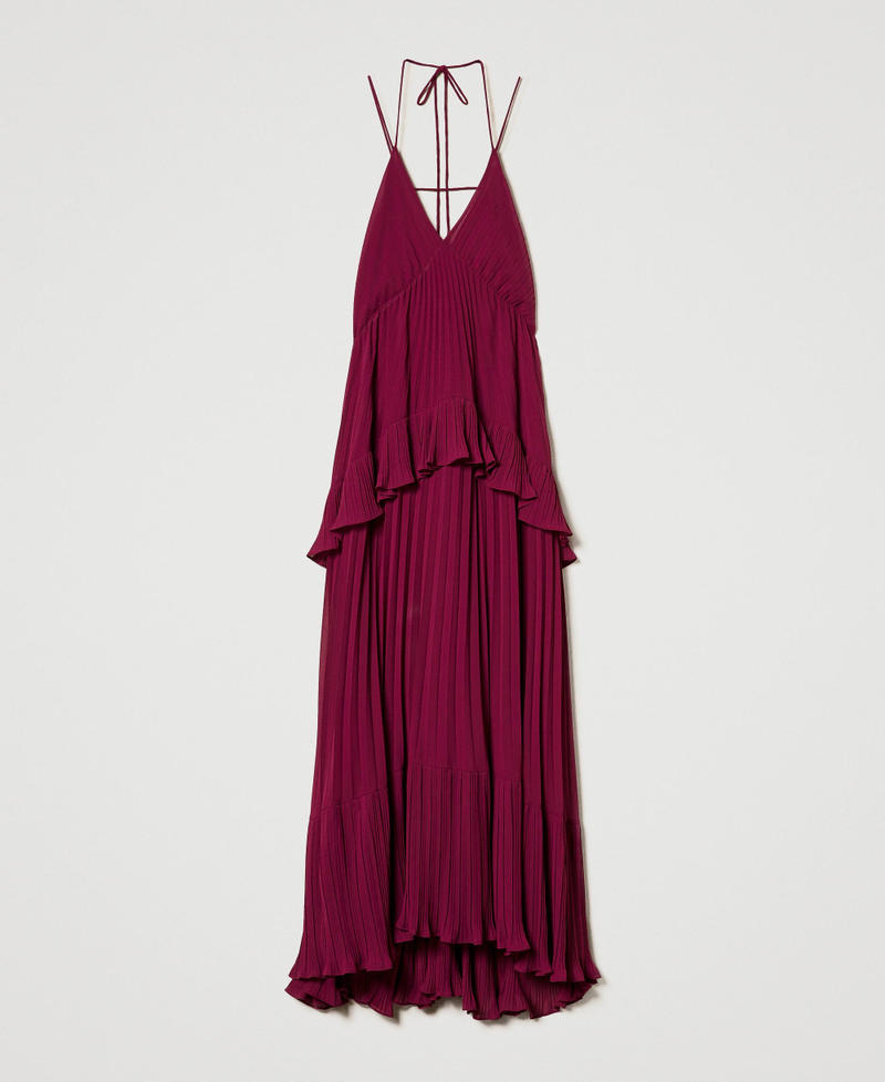 Long pleated georgette dress &ldquo;Red Plum&rdquo; Purple Woman 242TP2481_05245_S0