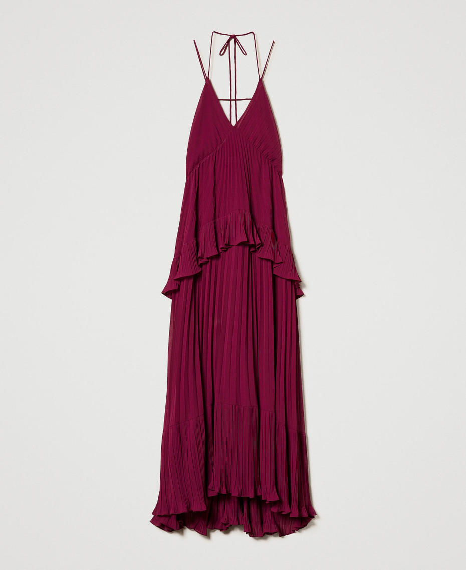Long pleated georgette dress &ldquo;Red Plum&rdquo; Purple Woman 242TP2481_05245_S0