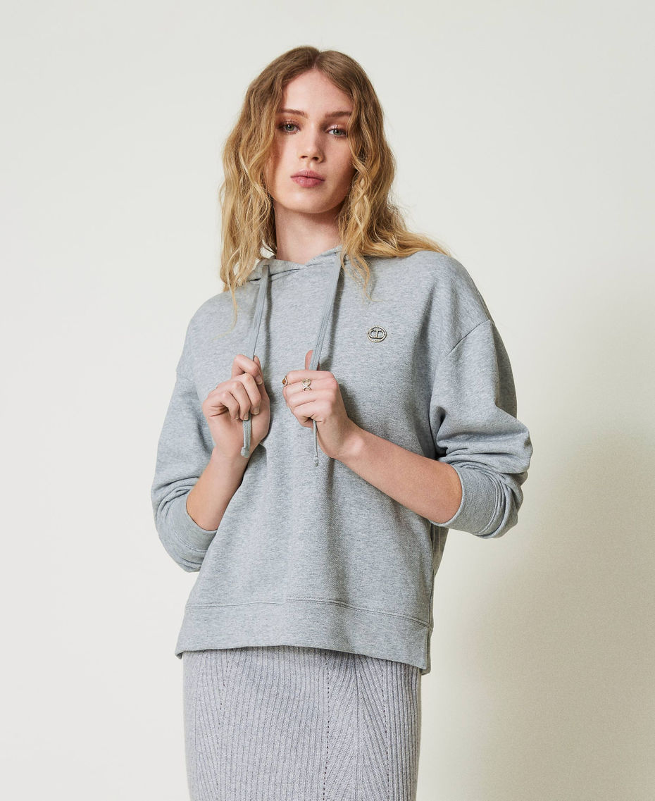 Oversized hoodie with Oval T charm Medium Gray Mélange Woman 242TP2490_0082M_01