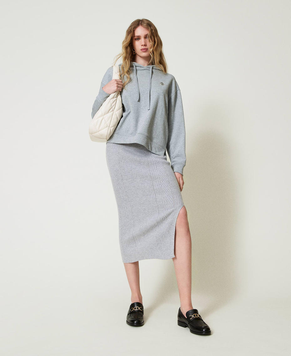 Oversized hoodie with Oval T charm Medium Gray Mélange Woman 242TP2490_0082M_0T