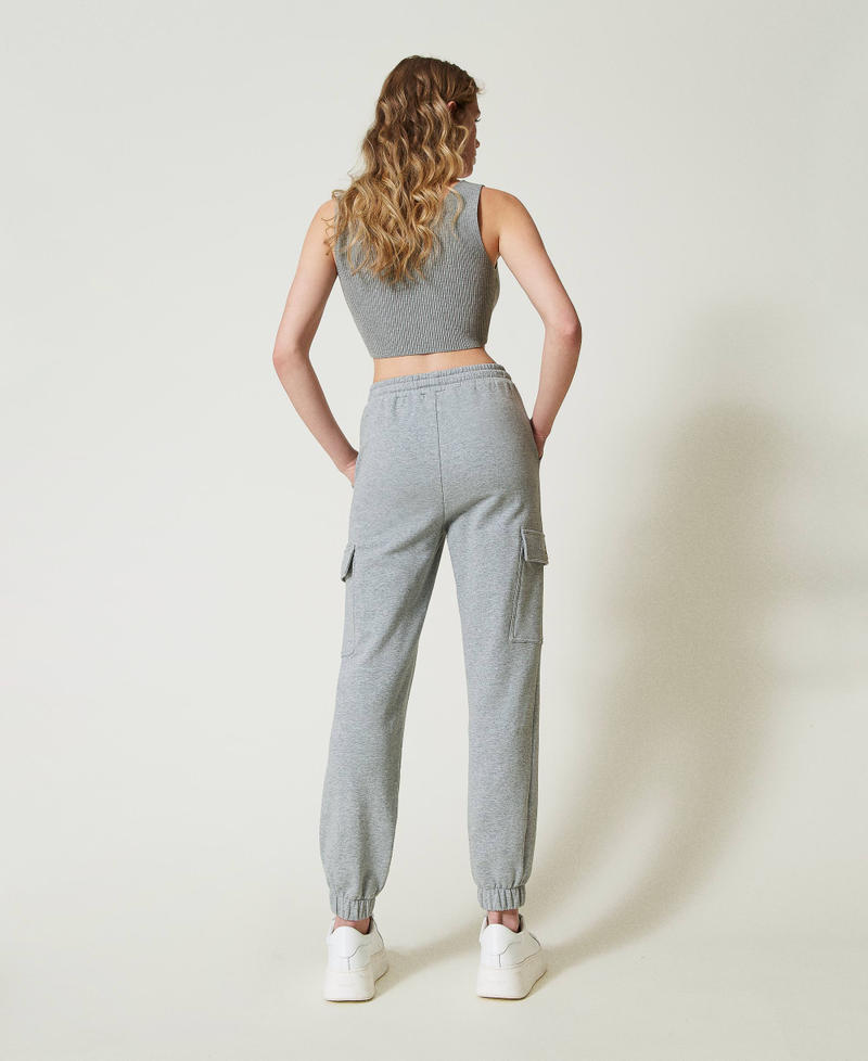 Plush fabric joggers with Oval T Medium Gray Mélange Woman 242TP2491_0082M_03