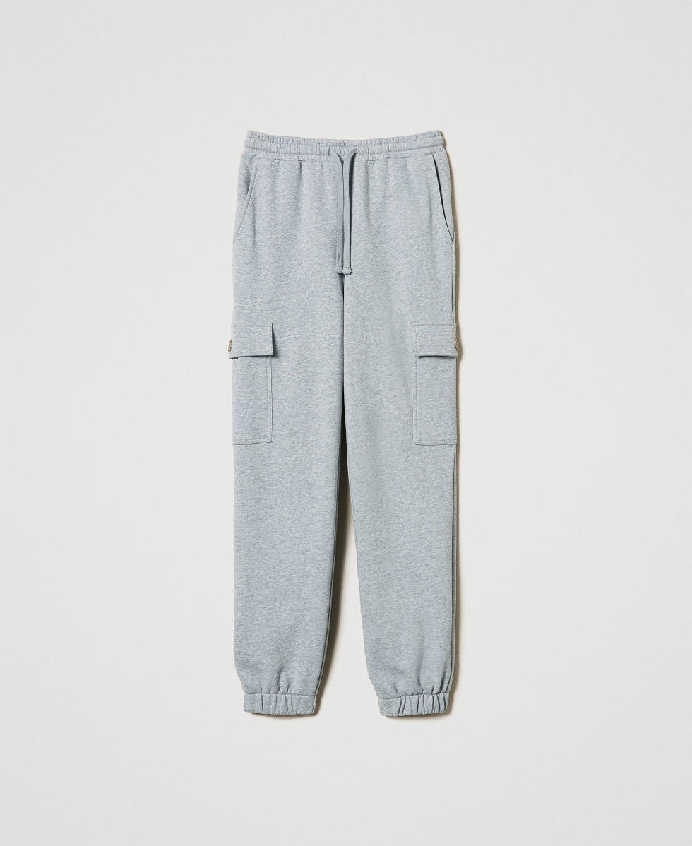 Plush fabric joggers with Oval T Medium Gray Mélange Woman 242TP2491_0082M_S0