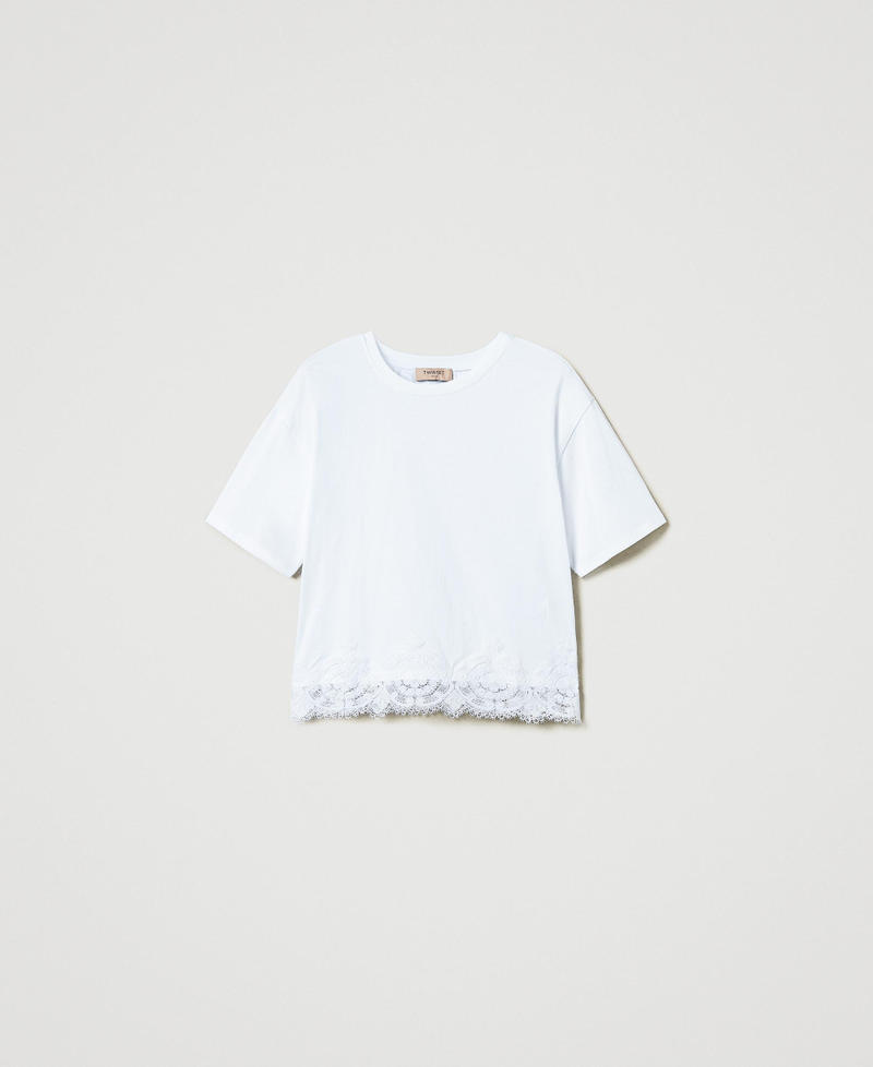 Macram&eacute; lace cropped T-shirt White Woman 242TP2510_00001_S0