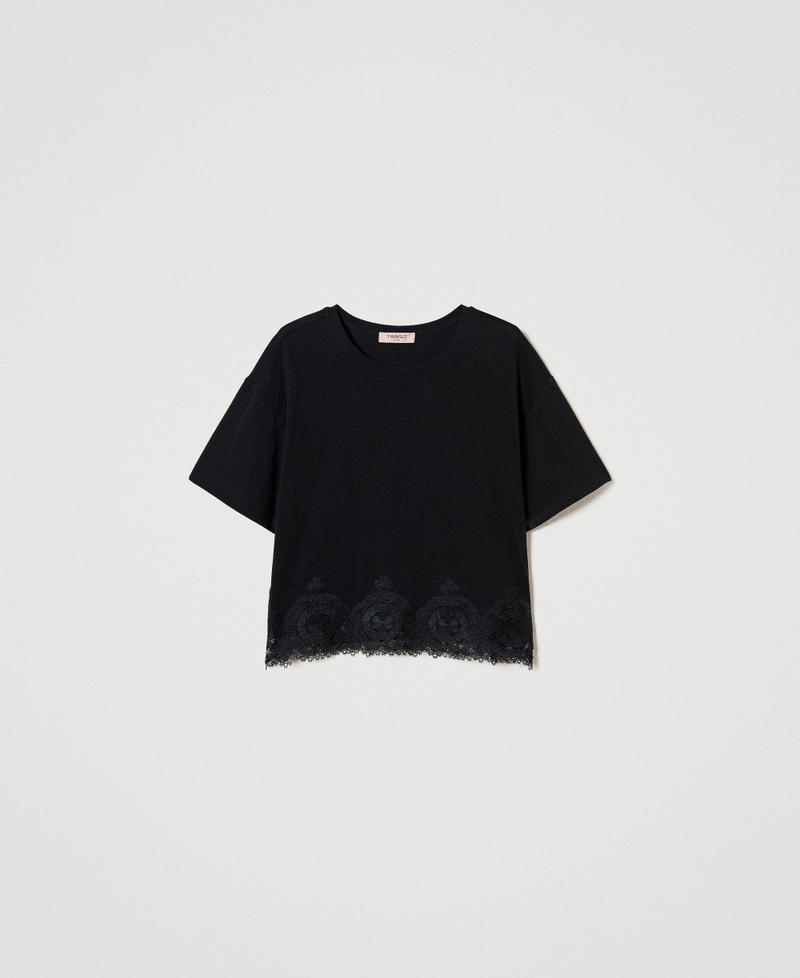 Macramé lace cropped T-shirt