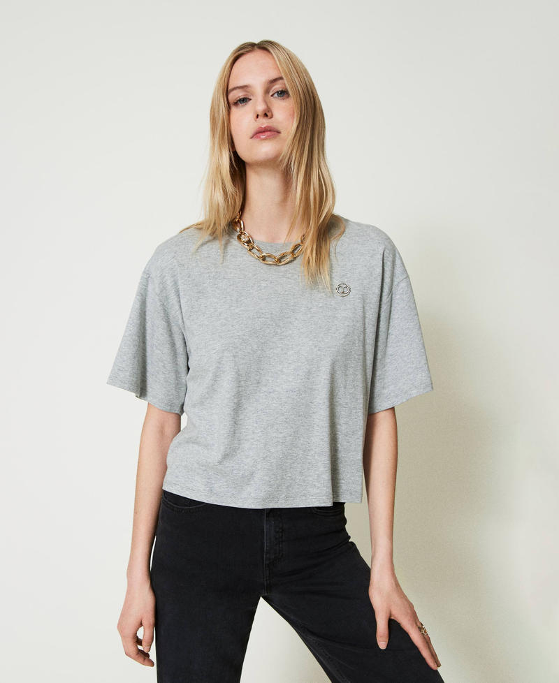 Mottled T-shirt with Oval T Medium Gray Mélange Woman 242TP2521_0082M_01