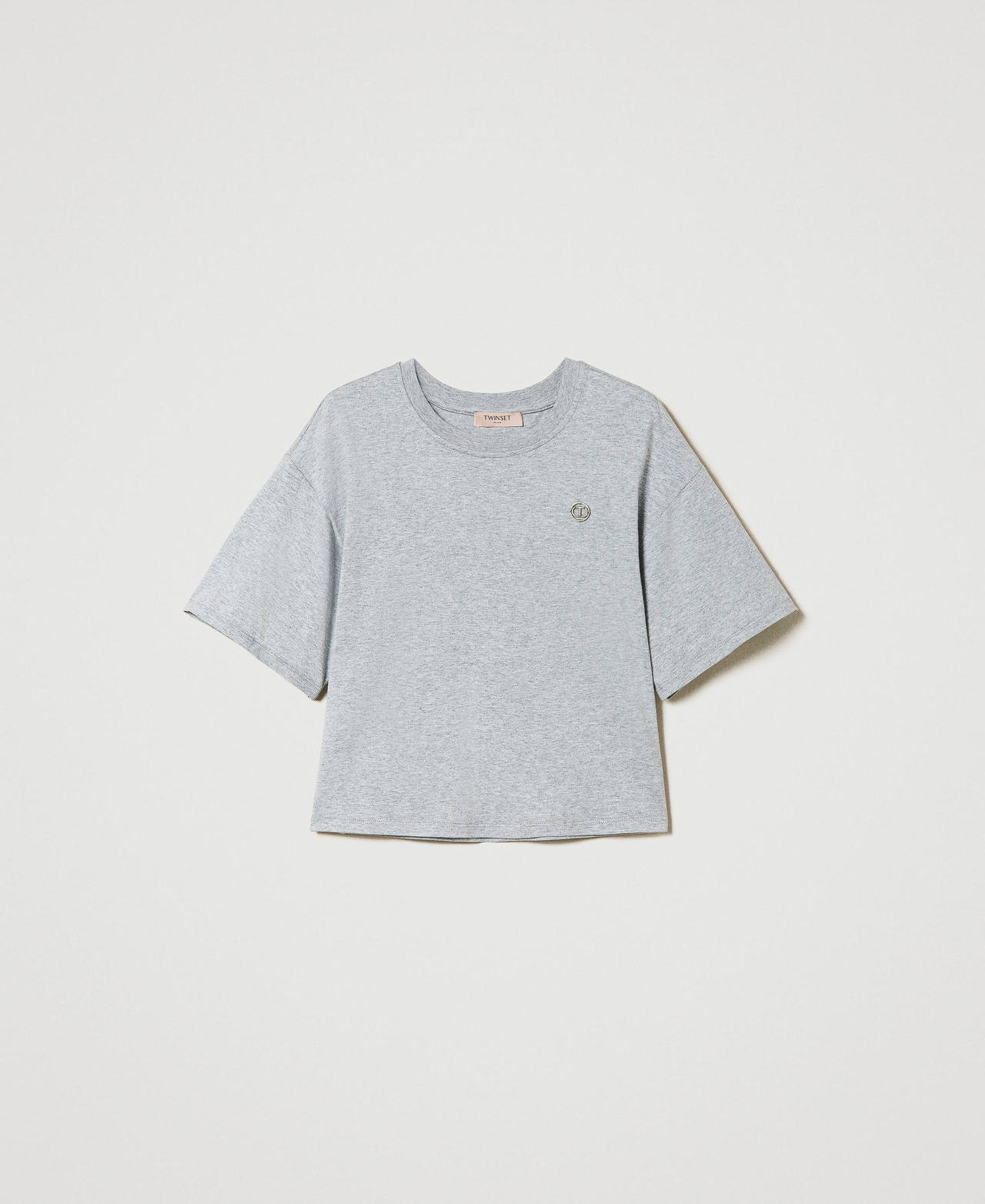 Mottled T-shirt with Oval T Medium Gray Mélange Woman 242TP2521_0082M_0S