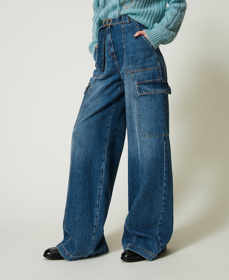 High waist cargo jeans with belt Denim Woman 242TP2550_00078_02