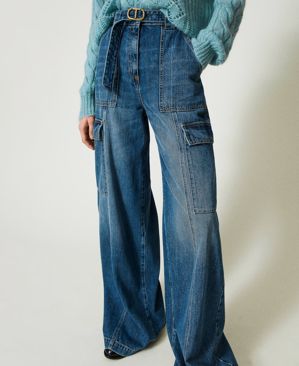 Jean cargo taille haute avec ceinture Denim Femme 242TP2550_00078_04