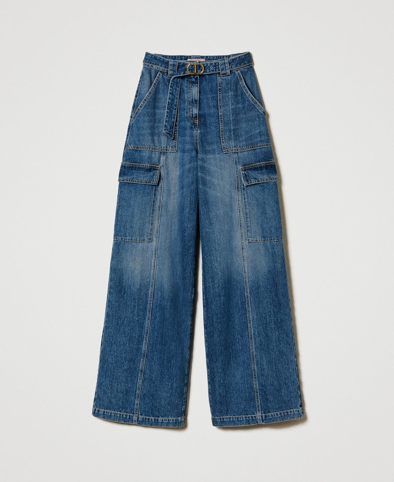 High waist cargo jeans with belt