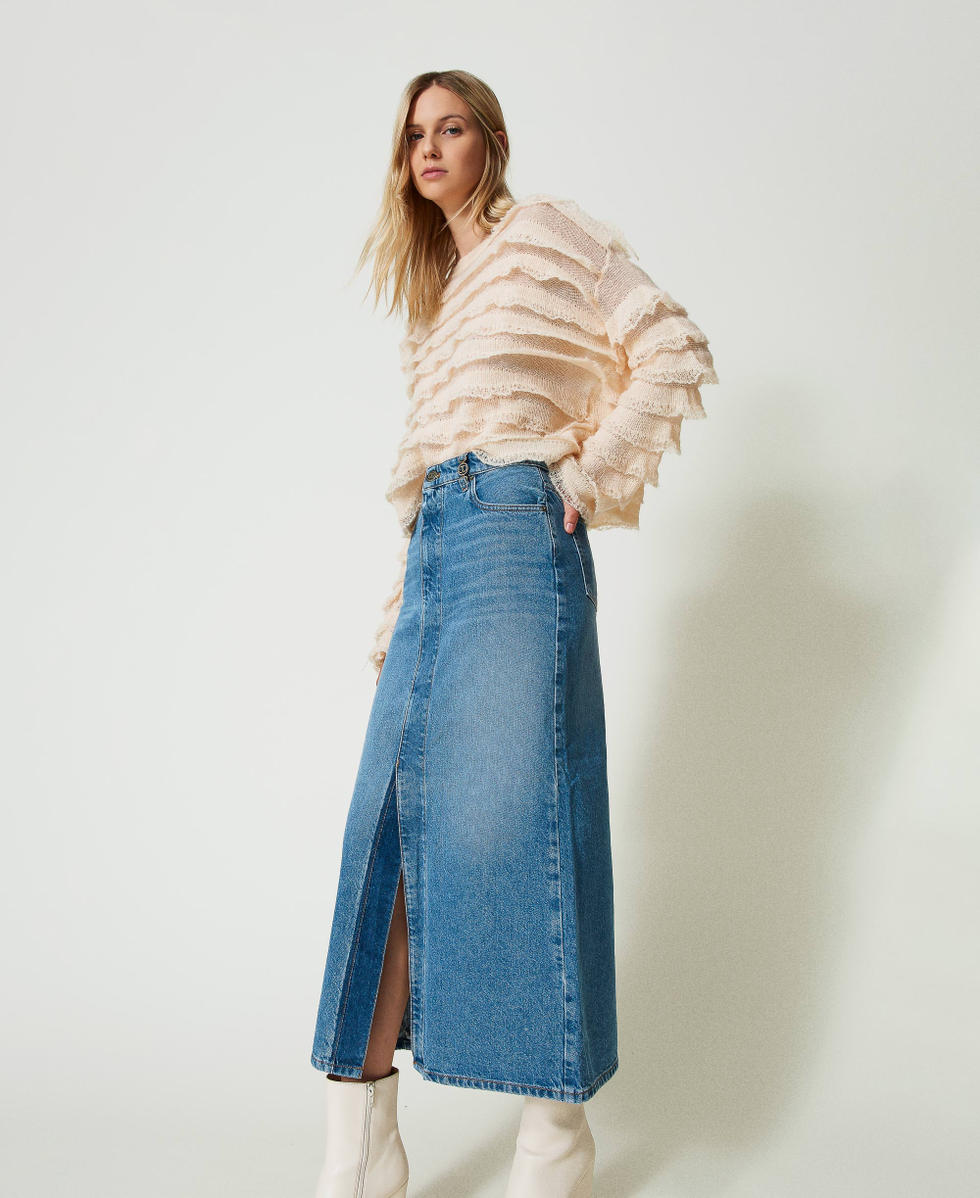 Jupe mi longue en jean avec fente Femme Bleu TWINSET Milano
