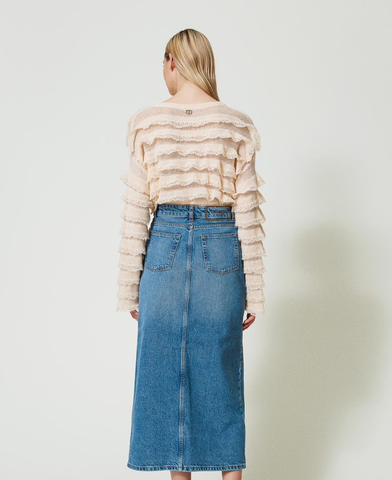 Denim midi skirt with slit Woman, Blue | TWINSET Milano