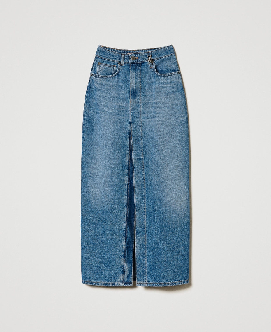 Denim midi skirt with slit Denim Woman 242TP2564_00078_S0