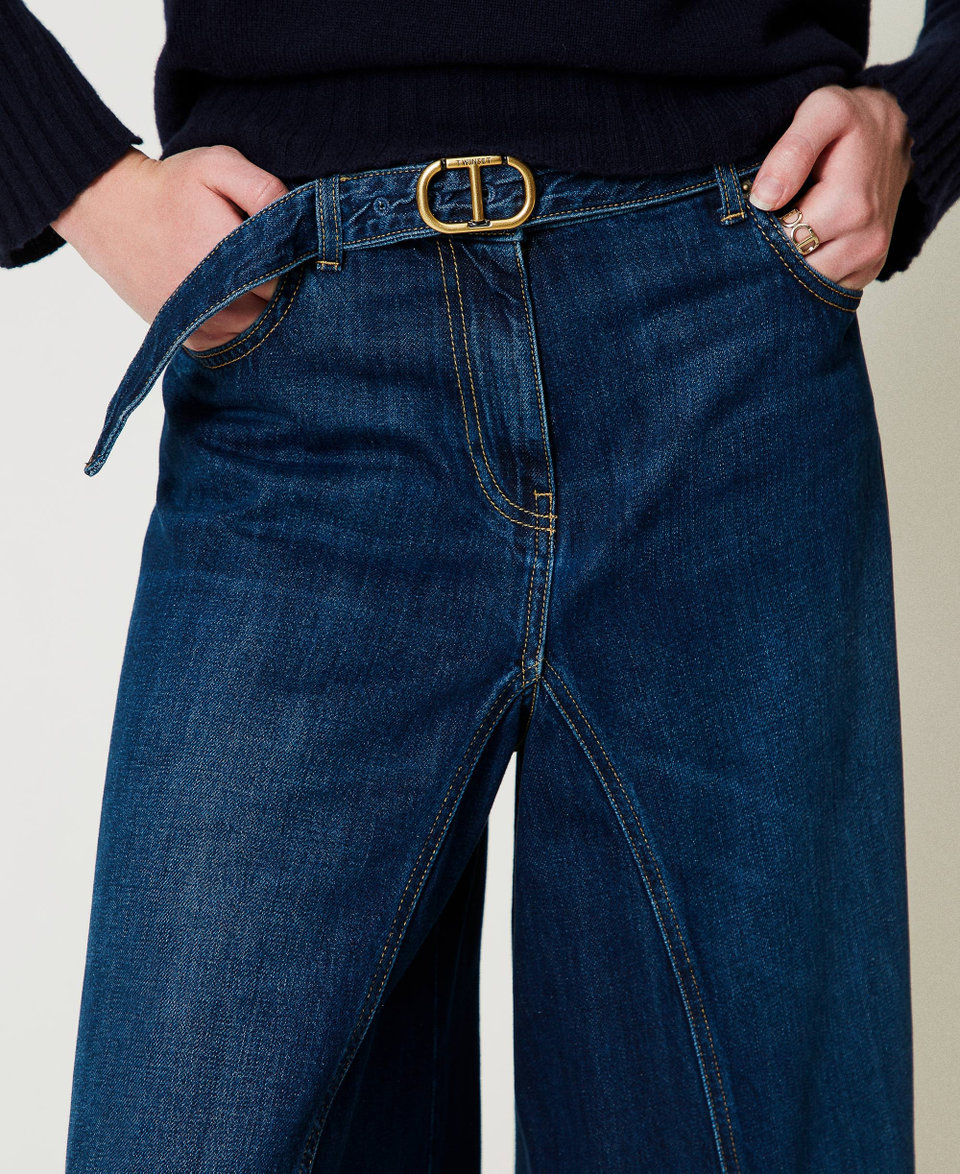Cropped-Jeans mit Gürtel Dunkles Denim Frau 242TP2580_01313_04