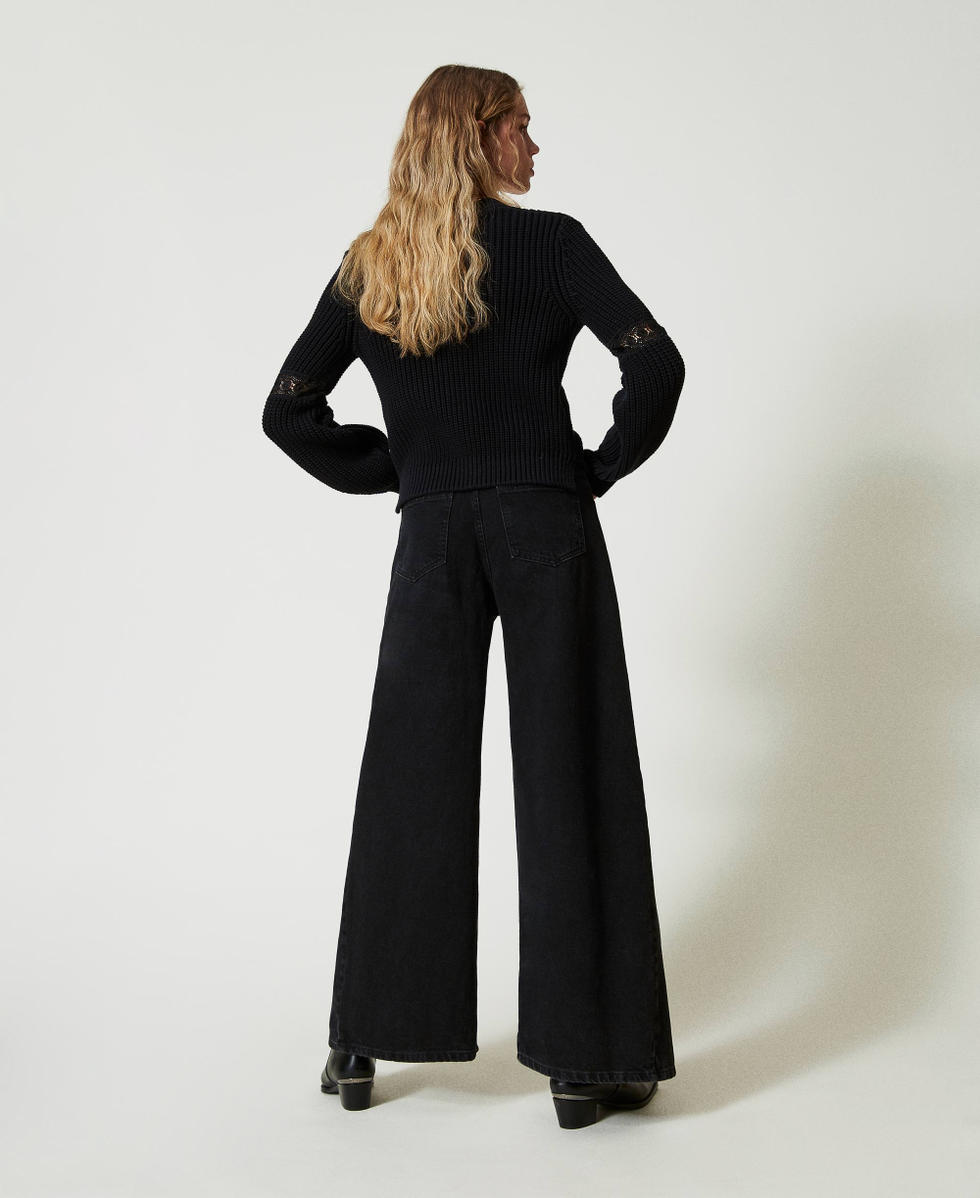 Jean cropped avec doubles boutons Denim Noir Femme 242TP2600_01103_03