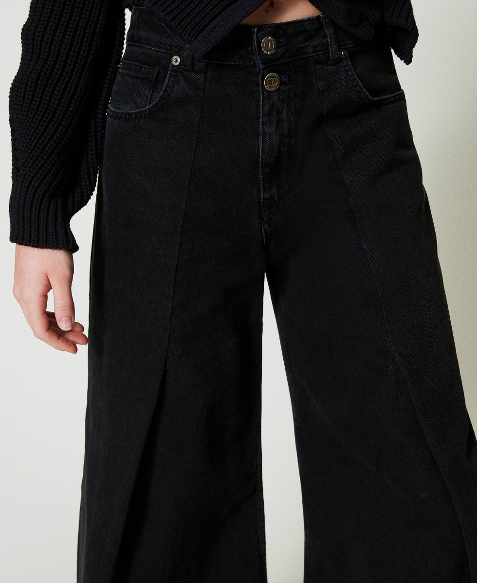 Jean cropped avec doubles boutons Denim Noir Femme 242TP2600_01103_04
