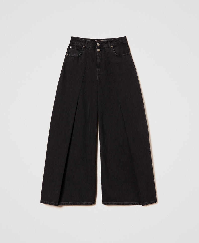 Cropped jeans with double buttons Black Denim Woman 242TP2600_01103_S0