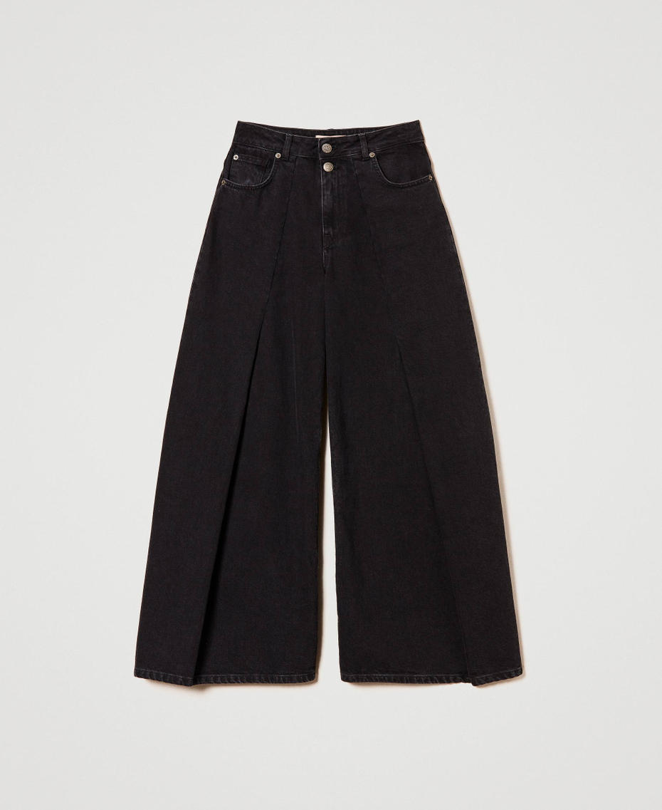 Cropped jeans with double buttons Black Denim Woman 242TP2600_01103_S0