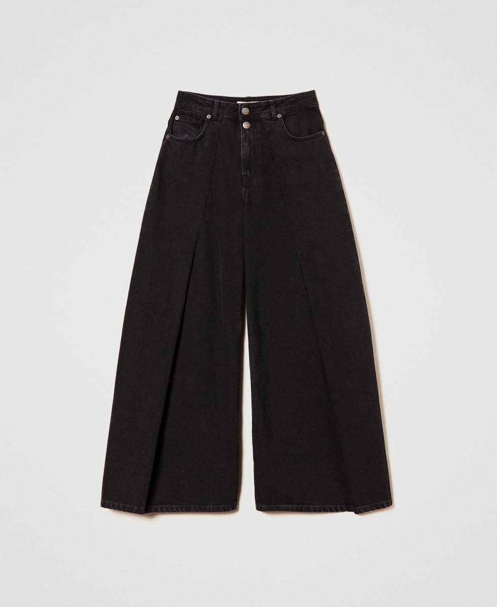 Jean cropped avec doubles boutons Denim Noir Femme 242TP2600_01103_S0