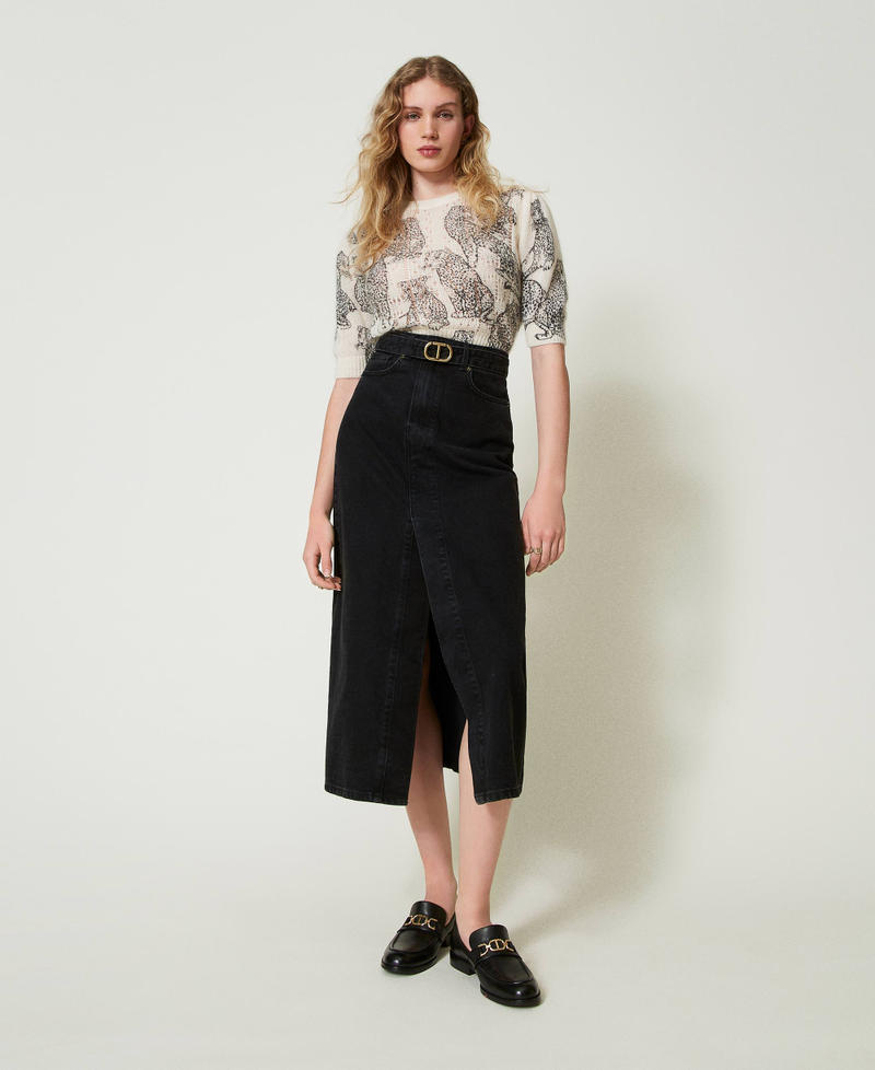 Denim skirt with belt Black Denim Woman 242TP2601_01103_01