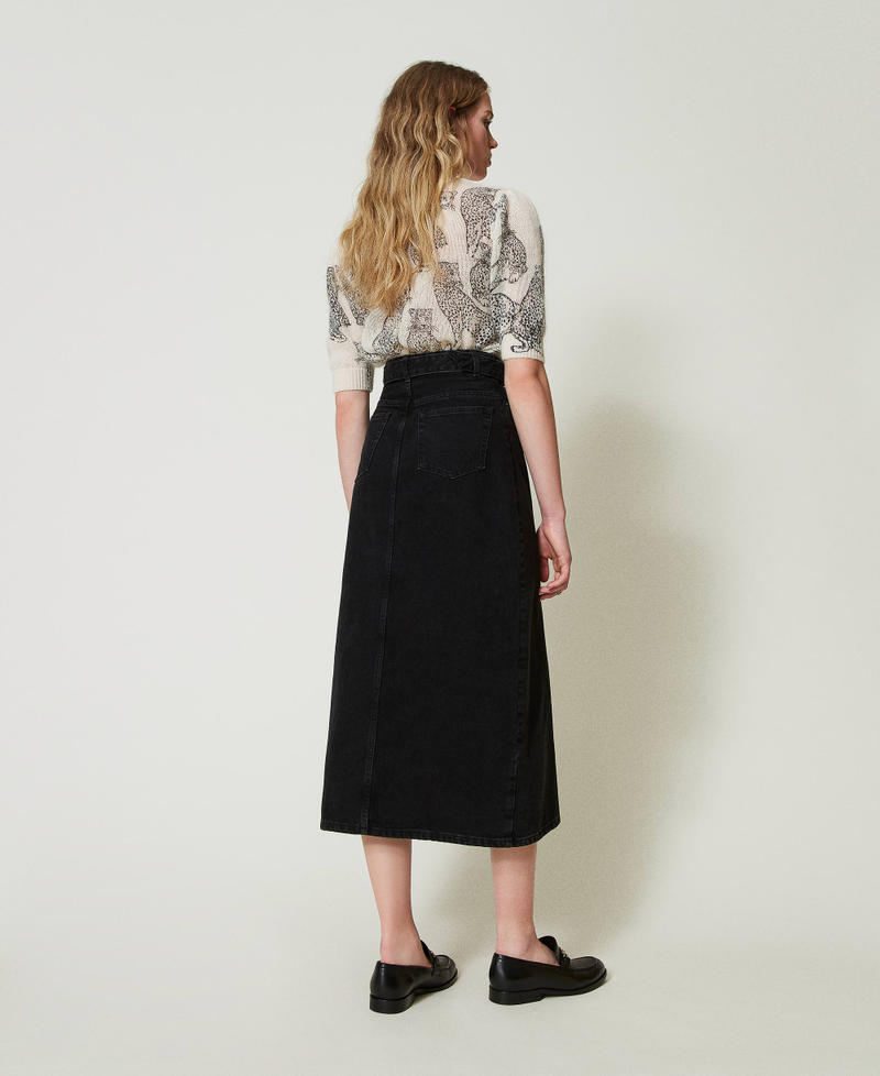 Denim skirt with belt Black Denim Woman 242TP2601_01103_03