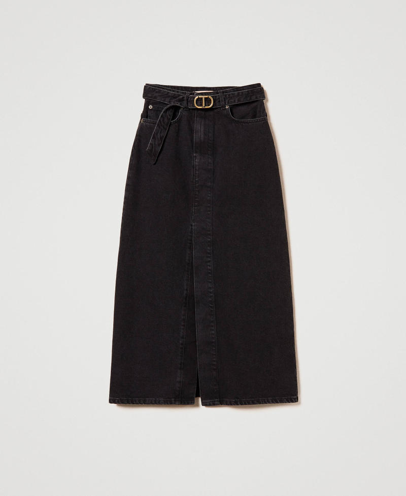 Denim skirt with belt Black Denim Woman 242TP2601_01103_S0