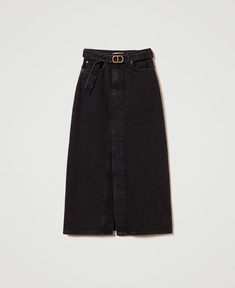 Denim skirt with belt Black Denim Woman 242TP2601_01103_S0