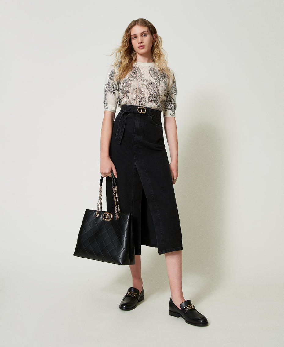 Denim skirt with belt Black Denim Woman 242TP2601_01103_T0