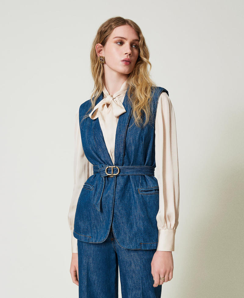 Denim waistcoat with belt Denim Woman 242TP2611_00078_01