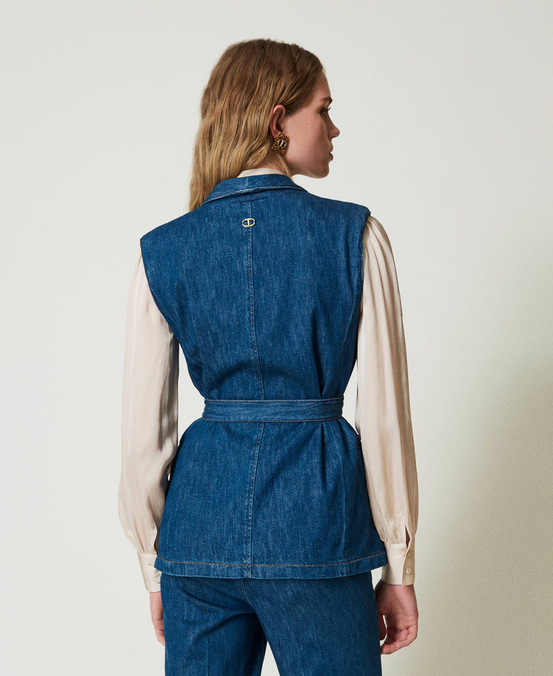 Denim waistcoat with belt Denim Woman 242TP2611_00078_03