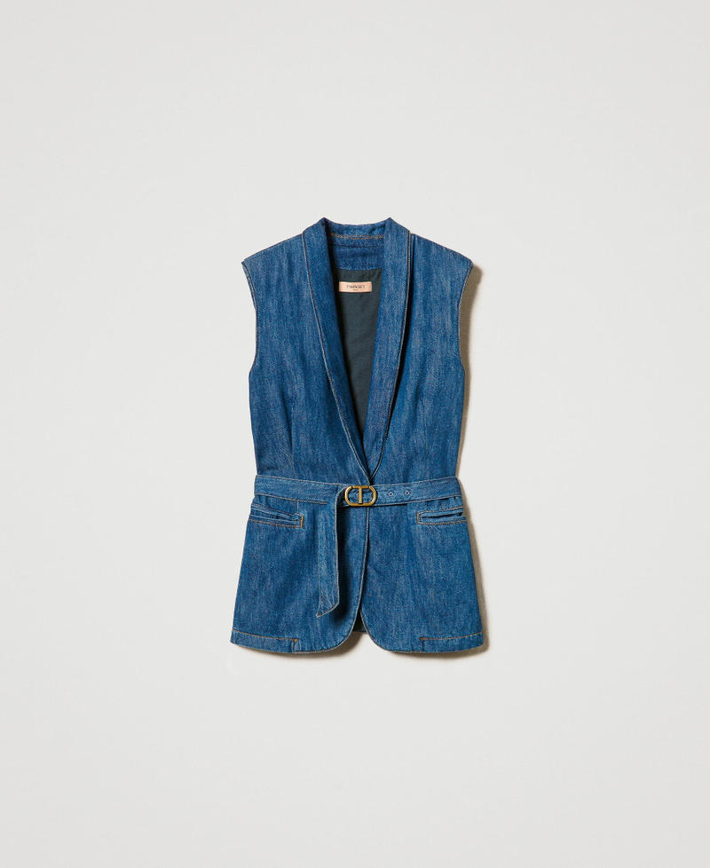 Denim waistcoat with belt Denim Woman 242TP2611_00078_0S