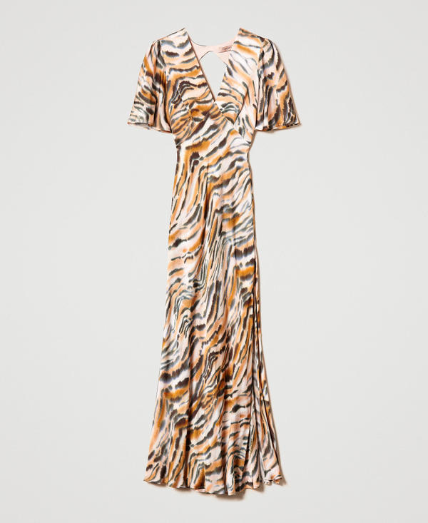 Abito lungo in raso animalier