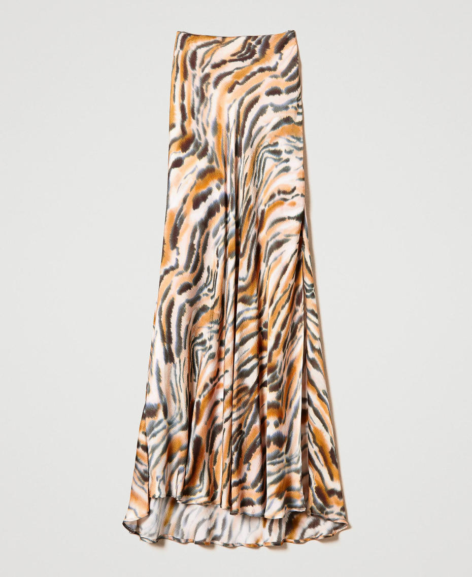 Jupe longue en satin animalier Imprimé Tigre Orange « Tanné »/Noir Femme 242TP2656_11825_S0