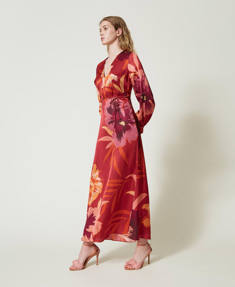 Abito lungo in raso a fiori